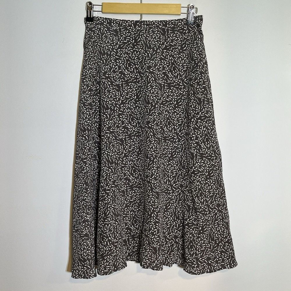 GARNET HILL Skirt Womens 2 Gray Floral A Line 100% Silk Lined‎ Midi Modest